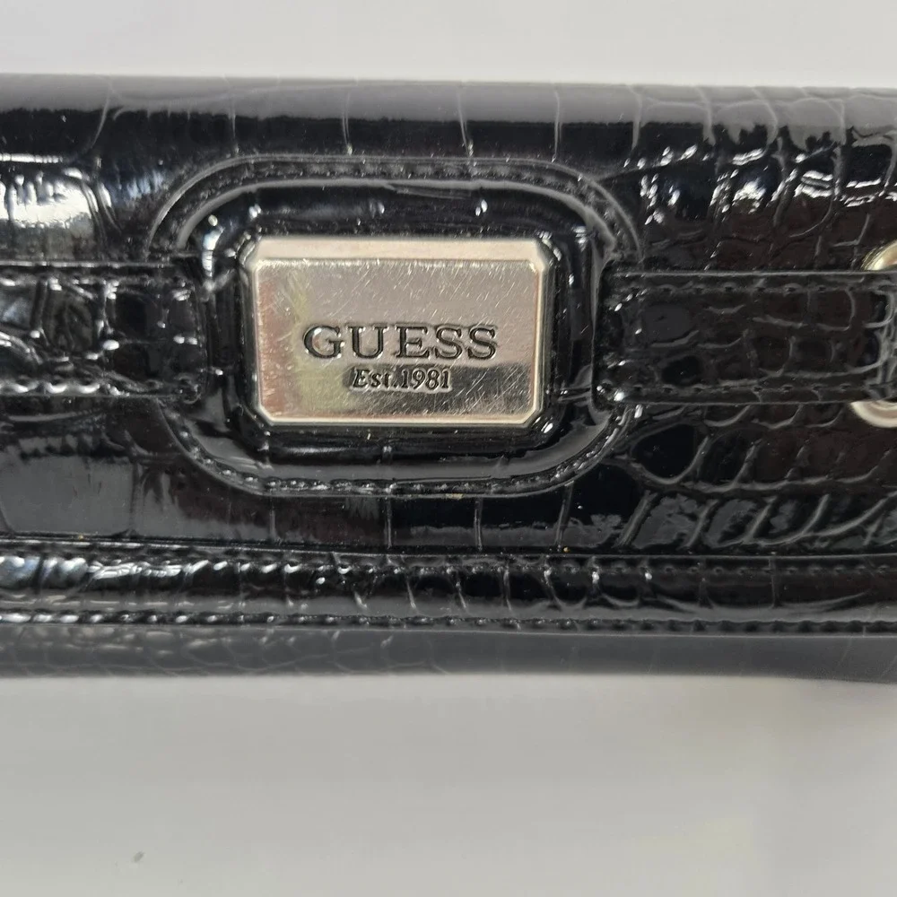 GUESS Satchel & Wallet Set Faux Leather Women Large Purple Black Croc Embossed
